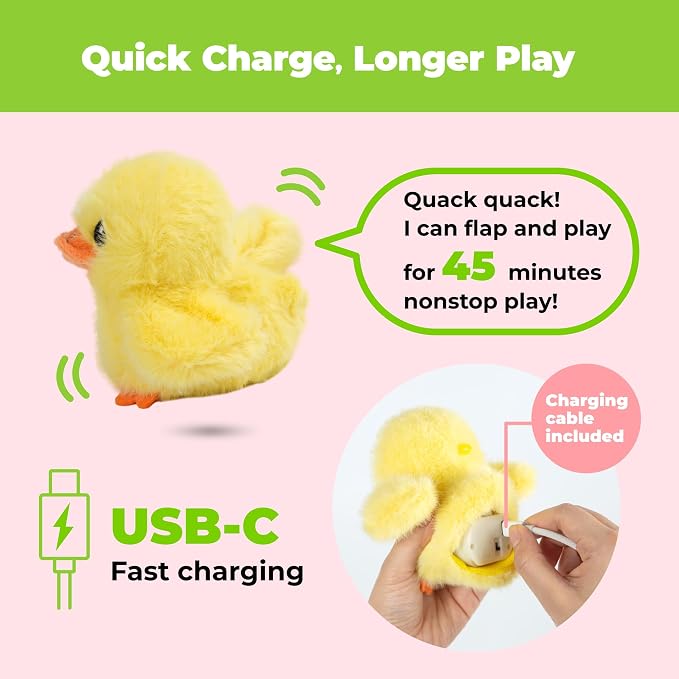 Best Pet Supplies Catify Interactive Flapping Cat Toy - Duckling, Yellow | Catnip Infused, Motion Activated Wings, Realistic chirps, Soft, Rechargeable, For Indoor Kittens & Cats, Independent Play - Image 4