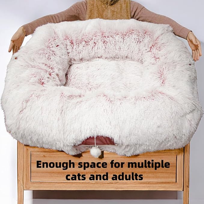 XxingSheep Extra Large Cat Tunnel Bed Plush Cat Cave for Indoor Cats | Spacious rectangular sleeping area allows adult cats and multi-cat homes to stretch, relax and sleep comfortably Pink - Image 3