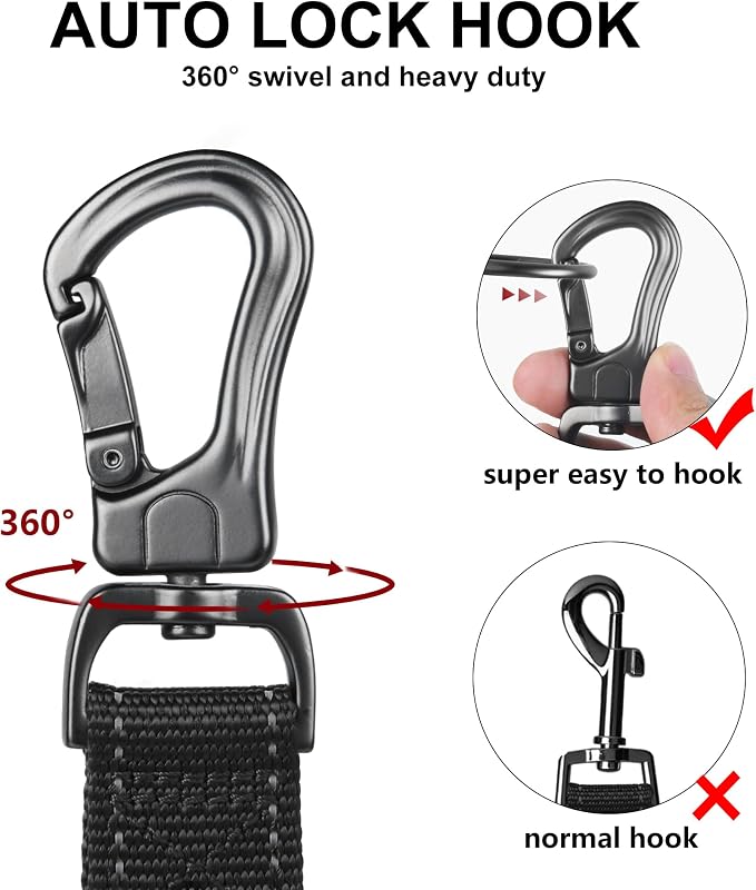 Twoear 4FT 1IN Heavy Duty Dog Leash for Large Dogs with 2 Padded Handles | Traffic Handle Extra Control, Auto Lock Hook, Strong Reflective Walking Leash for Night Safety, Medium and Large Breeds,Black - Image 3