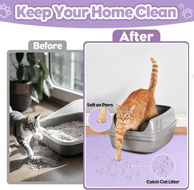 Silicone Cat Litter Mat for Litter Box 34”x22” Large Cat Mat, Purple | Waterproof, Non-Slip, Leak-Proof Rug Mat with Lip, Easy to Clean, Extra Large Litter Catcher Mat for Floor - Image 4