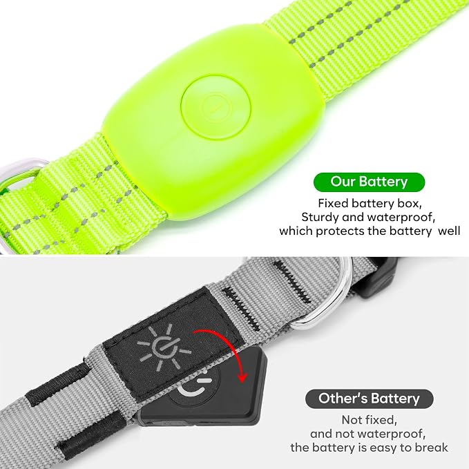 Light Up Dog Collars Rechargeable, Reflective LED Glow Dark Dog Collar for Small Medium Large Dogs, Adjustable Pet Dog Lights for Safe Night Walk-Green, Medium - Image 4