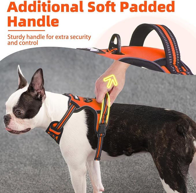 PUPTECK No Pull Dog Harness Medium Sized, Adjustable Reflective Dog Harness with Handle Easy Control, Comfortable Soft Padded Pet Vest Harness for Medium Dogs, Orange M - Image 2