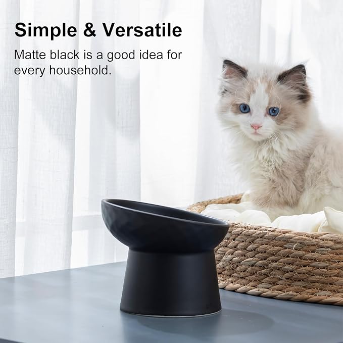 YauYik Raised Cat Bowl Black, Elevated Cat Food Bowls with Tilted Angle, Stress Free, Anti Vomiting, Ceramic Water Bowl for Cats Small Dogs Feeding Dish, 8 Ounces - Image 5