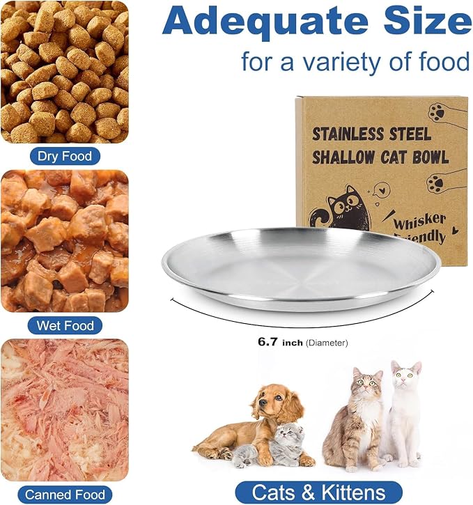 Supet Cat Plates for Wet Food, Non Slip Whisker Friendly Food Bowls, Stainless Steel Shallow Wide Dishes for Indoor Cats (13Oz, 10Pcs) - Image 5