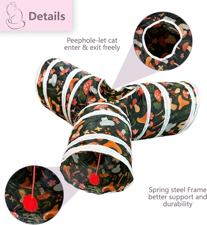 3 Way Cat Tunnel Collapsible Fun Pet Play Tube Toys for Cats, Kittens, Puppies & Rabbits - Portable Tunnel with Hanging Ball for Indoor Play, Hideout & Exercise - Image 5