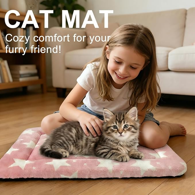 Dog Bed Mat – Soft & Comfortable Dog Kennel Pad for Crate – Durable Crate Bed & Mat for Dogs & Cats – Ideal for Crate, Kennel, and Home Use (Big&Little Stars Pink, XS(18"*14"*1.5")) - Image 2