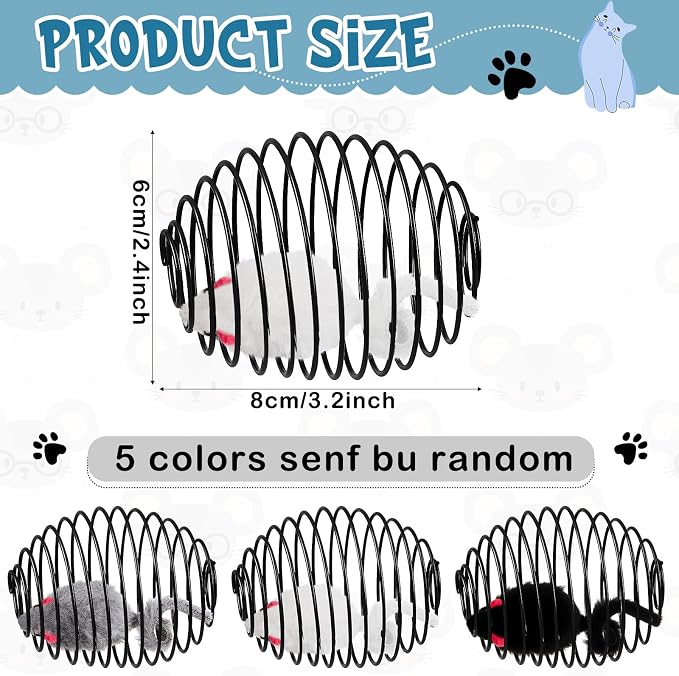 Jecery 5 Pcs Cat Toys Spring,Mouse,Black | Interactive Metal Cat Toy, Stretchable Rolling Ball, for Indoor Cats, Colorful Playful Coils, Kitten Pet Supplies - Image 2