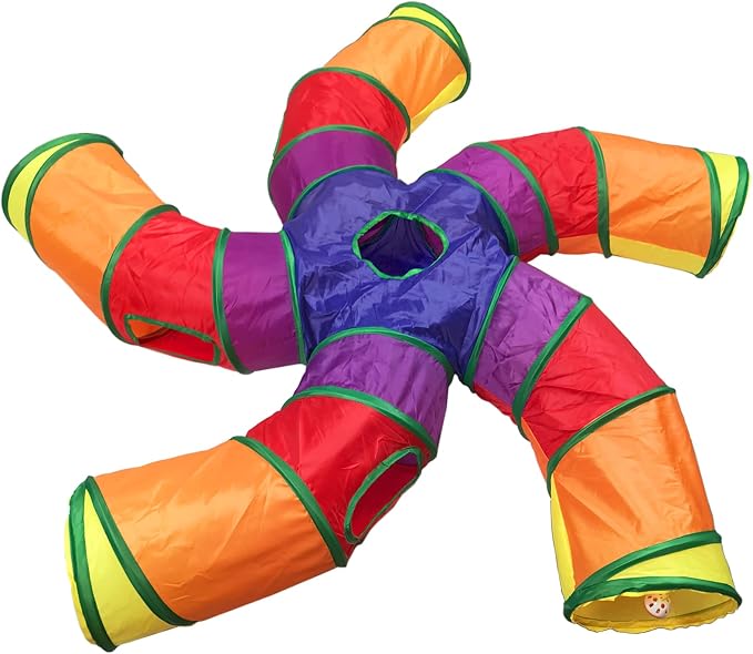 Cat Tunnel Tube for Indoor Cats Large, Upgrade with 6 PeekHole S-Shape 5 Way Collapsible Pet Play Maze Tube Toys Colorful for Cats Kitten Kitty Rabbit by Feesok