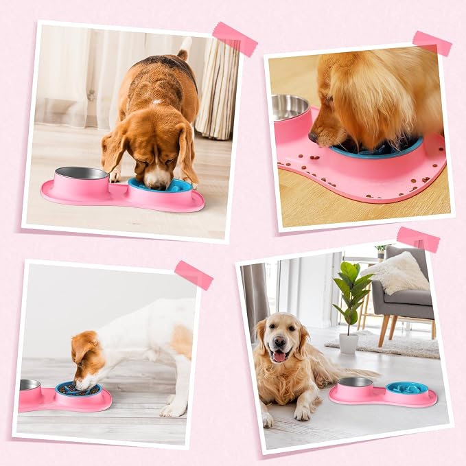 MateeyLife Dog Food and Water Bowl Set 3 in 1, Slow Feeder Dog Bowls & Stainless Steel Water Bowl with Non-Spill Silicone Mat, Cat and Puppy Bowls Pet Dishes for Small Medium Large Breed Anti-Choking - Image 8
