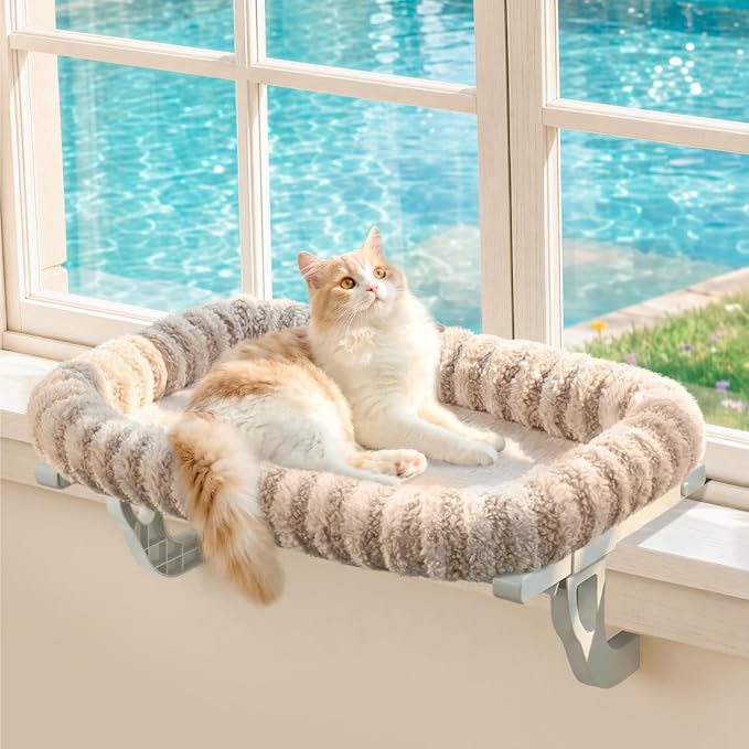 Zakkart Mellow All-Around Cat Hammock for Windowsill, Dual-Mount (Brown, L) | Hook-On or Screw-On Installation, Machine Washable Bed, Heavy Duty ABS & Metal Frame, Support up to 40 lbs. by Zakkart