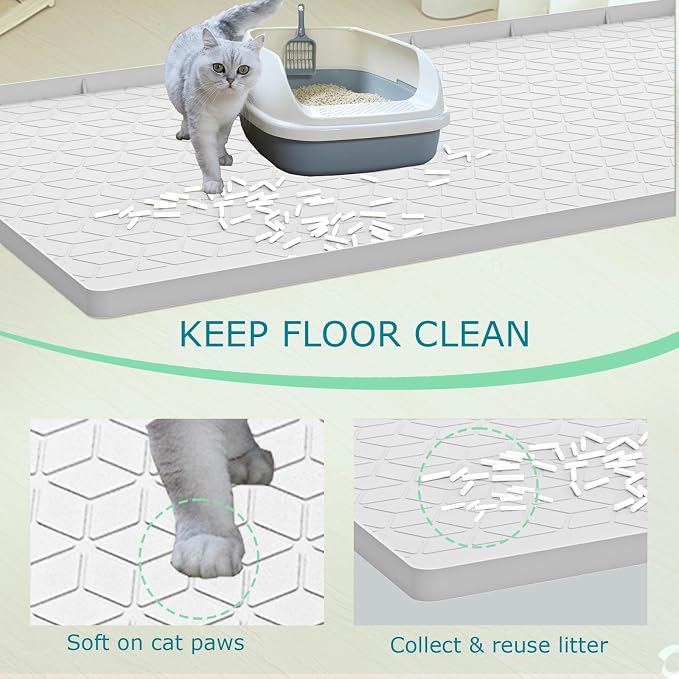 Cat Litter Mat for Litter Box, Silicone Large Cat Litter Trapping Mat - 34x22 in, Waterproof & Non-Slip, Durable & Easy Clean, Light Gray - Image 2