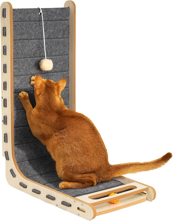 Felt Cat Scratcher for Indoor Cats,26.8 Inch,Grey | L Shaped Scratching Post, Scratch Board Scratchers for Large Cat Scratch Pad Furniture Protector with Bell Ball Kitten Toys by NxwjoyPet