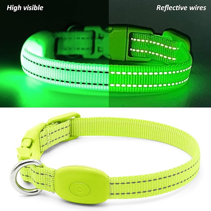 Illumifun LED Dog Collar, USB Rechargeable Light Up Dog Collar, Waterproof Nylon Glowing Safety Collar for Small Dogs Cats (Green, X-Small) - Image 2