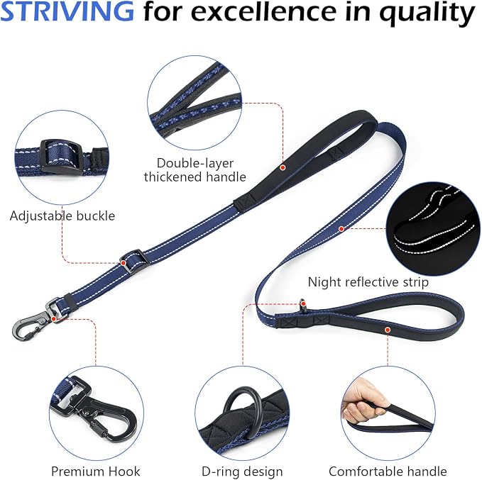 Reflective Double Handle Dog Leash for Large Medium Small Dogs (RB, S) | Heavy Duty, Adjustable with Soft Padded Handles, Traffic Control for Training, Walking, Running - Image 3