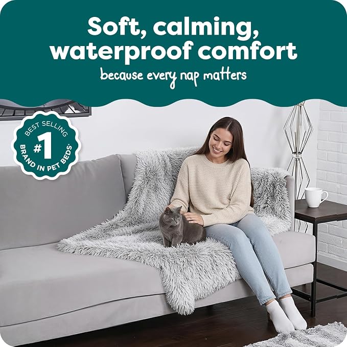 Furhaven Waterproof Throw Blanket for Dogs & Indoor Cats, Washable - Shaggy Plush Calming Long Faux Fur & Velvet Dog Blanket - Mist Gray, Large - Image 3