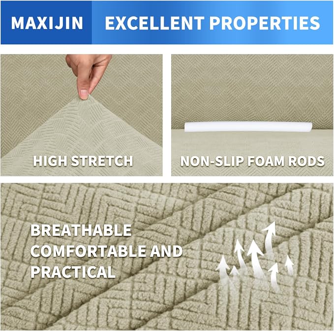 MAXIJIN Stretch Oversized Couch Covers for 3 Cushion Couch (91"-110"), 1-Piece Large Sofa Cover Slipcover Furniture Protector for Kids,Dogs (Extra Large, Diamond Pattern Khaki) - Image 4
