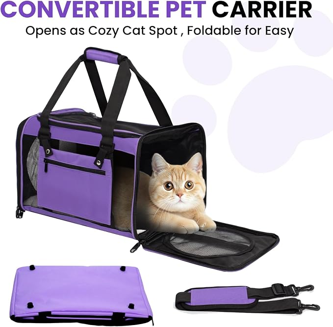 Soft-Sided Cat Carrier 18x11x11 in Expandable Travel Pet Bag 15LBS | For Cats and Small Dogs with Anti-Scratch Mesh Washable Mat Collapsible Escape-Proof Airline Approved with Shoulder Strap - Image 6