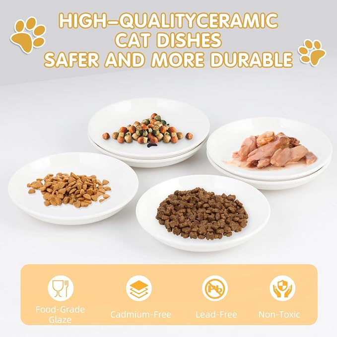 6 Pack Cat Food Bowl, Ceramic Cat Bowls, Anti Whisker Fatigue Cats Bowl Set | 5.5 Inches Shallow Wide Kitten Plates for Food and Water (White-C) - Image 5