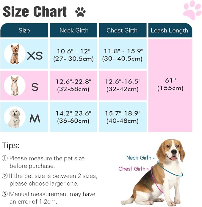Pawaboo Small Dog Harness and Leash Set, Puppy Harness X-Frame Adjustable | Dog Vest Harness for Small Medium Sized Dogs No Pull No Choke, Soft Breathable Pet Harness for Outing, M, Light Pink Leopard - Image 2