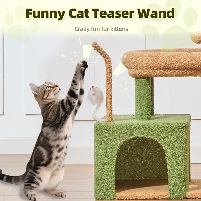 Taoqimiao 32.2in Cat Tree with Toy, Small Cat Tower for Indoor Cats, MS043T | Easy assembly, Sturdy, Multi Level, Easy Clean, Cozy Condo, Perches, Baskets, Suitable for Kittens and Adult Cats - Image 9