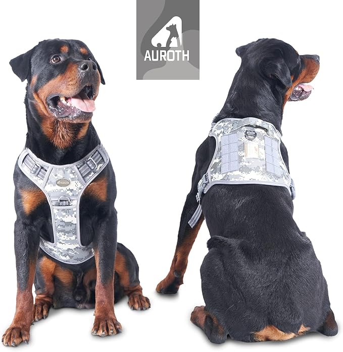 Auroth Tactical Dog Training Harness No Pulling Front Clip Leash Adhesion Reflective K9 Pet Working Vest Easy Control for Small Medium Large Dogs Grey Camo L | Easy Control with handle, Adjustable, Reflective, Military K9, for German Shepherd Husky Wal... - Image 2