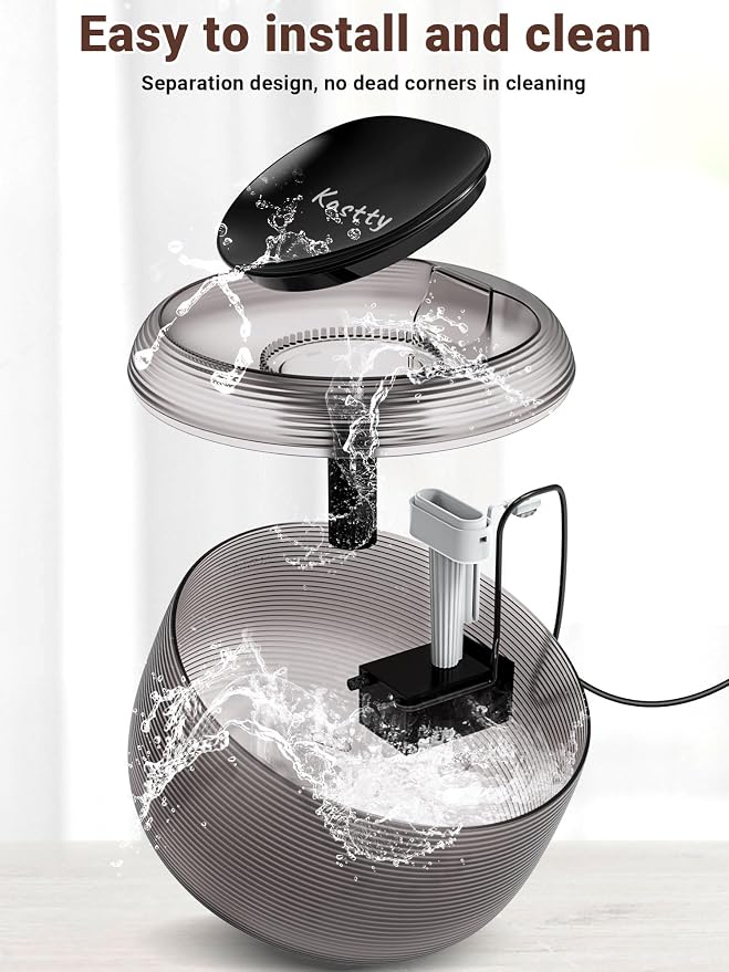Kastty 3.5L/118oz Large Capacity Cat Water Fountain for Cats Quiet FS75 | Automatic Pet Water Fountain for Cats Indoor with Water Level LED Light, Multi-Filtration Easy Cleaning Cat Fountains for Pet - Image 6