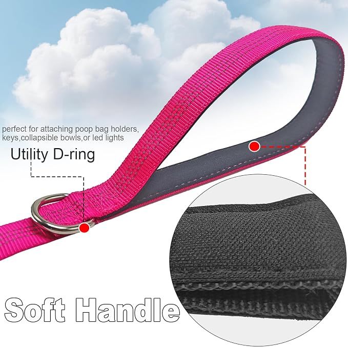 5FT Bungee Dog Leash Shock Absorbing Lightweight Small Medium Dogs | Reflective Nylon Lead 2cm Wide- Soft Handle- Anti-Pull Training- 6 Colors (Pink) - Image 4