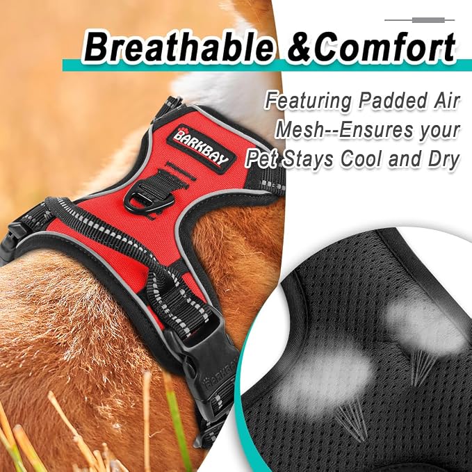 BARKBAY Dog Harness for Large Dog No Pull 2 Leash Clips Dog Vest | Control Handle,Comfort,Heavy Duty,Adjustable Reflective,Perfect for Outdoor Training, Walking,Hiking(XL,Red) - Image 8