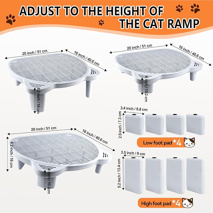 Litter Box Step Adjustable Cat Step with Filter Function, Light Grey | Elevated Double Layer Litter Box Ramp for Kitten & Old Cats, Easy Cleaning Litter Box Step Stool for Automatic Cat Litter Box - Image 3