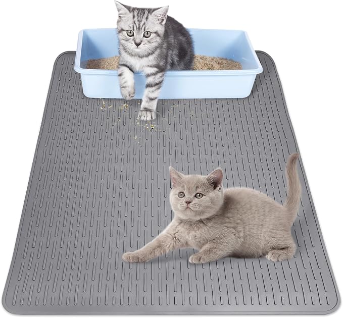 Cat Litter Mat 30" x 21" Waterproof Rubber Litter Box Mat Non-Slip & Soft Litter Trapping Mat Easy to Clean Kitty Litter Mat for Indoor Floor (Medium) by Apatal
