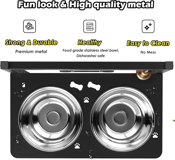 SHAINFUN Elevated Dog Bowls with Mat, Adjustable Height 4.3''-11.8'', Metal Stand, Two 1.7L Stainless Steel Food & Water Bowls for Large, Medium Dogs - Image 4