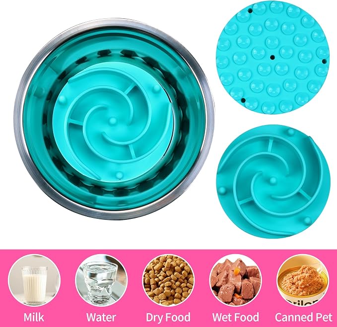 Slow Feeder Dog Bowls Insert, Bestalk Soft Silicone Slow Eating Feeder Insert with Suction Cups for Small, Medium and Large Dogs, Fit into Basic and Elevated Dog Bowls, Teal - Image 7