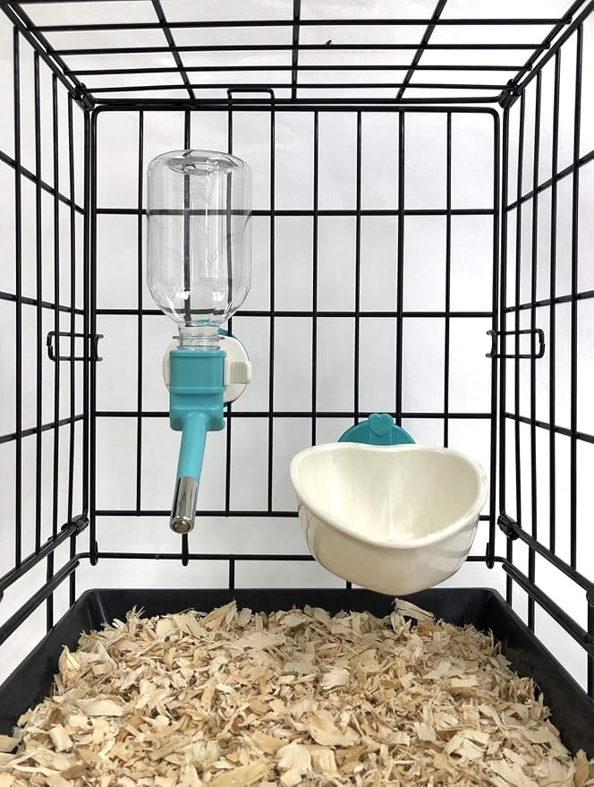 Choco Nose No-Drip Water Bottle & Detachable Food Bowl Set for Large Rabbits, Chinchillas, Toy Breed Dogs, Cats - Leak-Proof Patented Nozzle Prevent Cage Mess. BPA Free, 10.2 fl oz (C528 C607) - Image 4