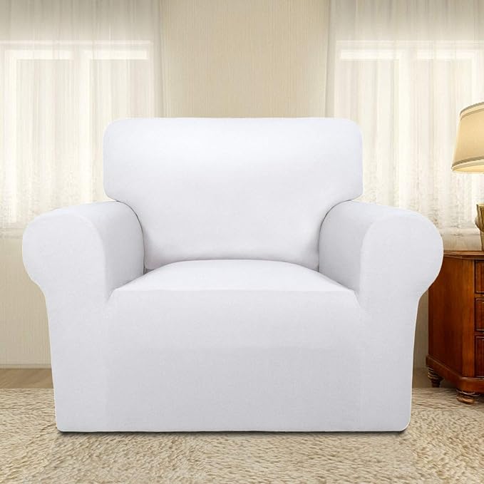 PureFit Super Stretch Chair Covers Fleece Couch Covers for Sofa White | 1-Piece Spandex Couch Cover Soft Couch Protector, Sofa Cover Washable with Non Skid Foam and Elastic Bottom for Kids, Dogs - Image 2