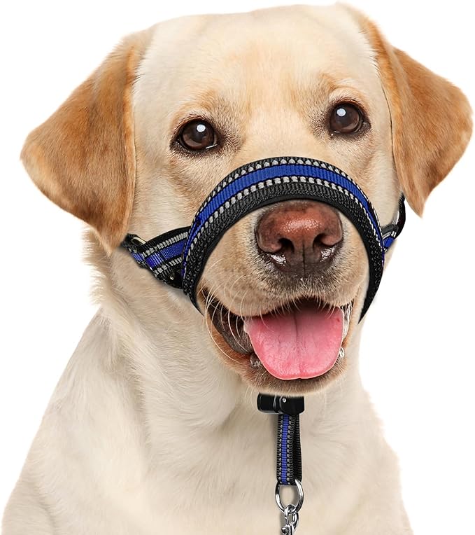 BARKLESS Soft Dog Head Collar, Patented Padded No Pull Head Halter, Training Nose Leash with Safety Link for Medium Large Dogs, Adjustable Muzzle Leash, Easy Control for Walking(Blue, L) by Barkless