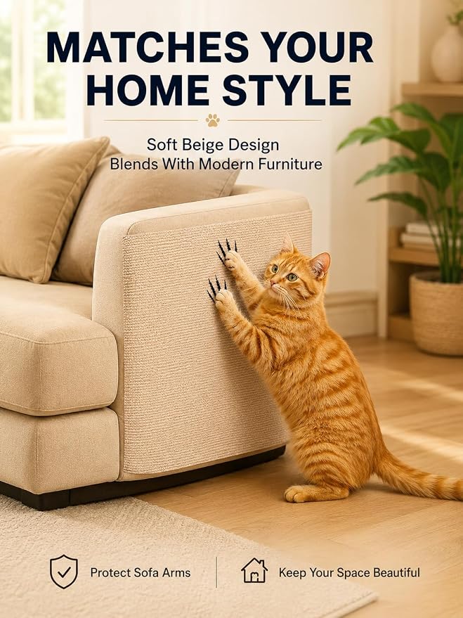 TLNNK 78.7"x15.8" Cat Scratch Furniture Protector - Beige | Less Claw Damage, Easier Scratch-zone Setup, Worn Post Refresh, Cleaner Couch Corners, Softer Look for Cat Homes - Image 3
