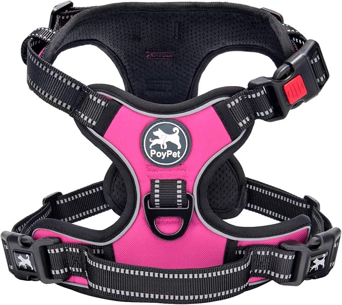 PoyPet No Pull Dog Harness Small with Front Clip & Neck Release Buckle | No Choke, Adjustable Vest, Reflective, Back Clip, Lockable, Soft Padded, Easy Control Handle for Walking Training, XS, Pink by PoyPet