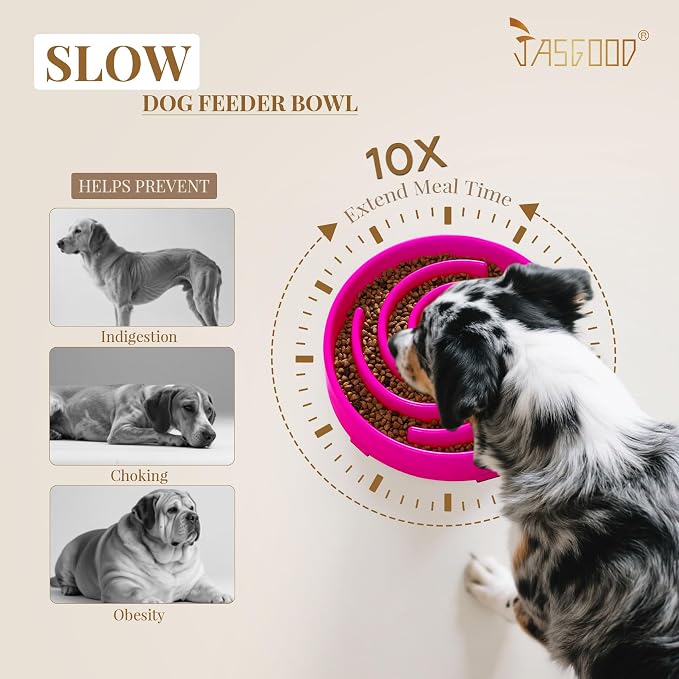 JASGOOD Slow Feeder Dog Bowl for Large Medium Dogs, Anti-Gulping Pet Slower Food Feeding Bowls, Stop Bloat, Preventing Choking, Healthy Design, R-Rose red - Image 3