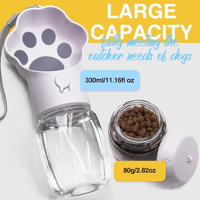 Dog Water Bottle with Food Container, Portable Pet Dispenser, Leak Proof, Hiking, Puppy Travel, Outdoor Activities(11.16 fl.oz/330ml, White) - Image 6