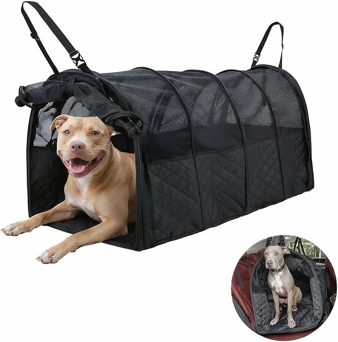 Soft Sided Collapsible Dog Crate for Car - XL Portable | Collapsible dog car crate folds small Secure straps for back seat, SUV & trucks. Portable for multiple dogs, area restriction - Image 6