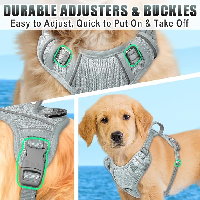 BARKBAY No Pull Dog Harness Large Reflective Dog Harness with Front Clip and Easy Control Handle for Walking Training Running with ID tag Pocket(Grey,S) - Image 8