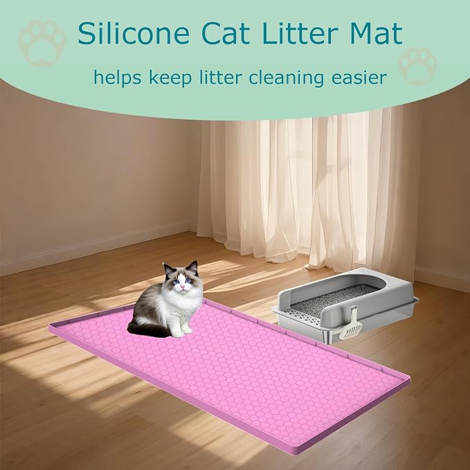 Cat Litter Mat, Silicone Large Cat Mat for Litter Box - 34x22 in, Waterproof & Non-Slip, Durable & Easy Clean, Pink - Image 7