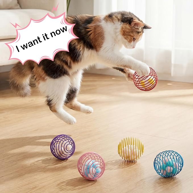 Jecery 5 Pcs Cat Toys Spring,Plush Ball,Multicolor | Interactive Metal Cat Toy, Stretchable Rolling Ball, for Indoor Cats, Colorful Playful Coils, Kitten Pet Supplies - Image 5