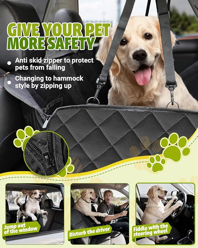 Dog Car Seat Cover, 600D Heavy Dute Car Seat Cover for Dogs Pets, 100% Waterproof Anti-Scratch Nonslip Dog Hammock for Cars, Seat Covers Protector with SeatBelt for Sedan SUV Truck Standard Black - Image 5