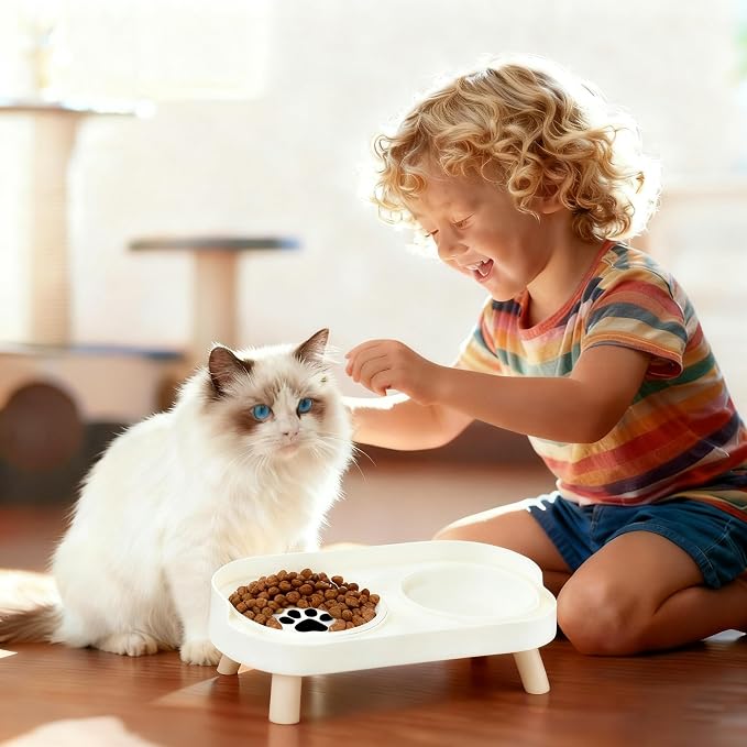 Elevated Cat Bowls, 2 Ceramic Raised Cat Food and Water Bowl Set, Prevent Cat Chin Acne, Whisker Fatigue Friendly, Splash Proof & Dishwasher Safe for Indoor Cats and Small Dogs - White - Image 7