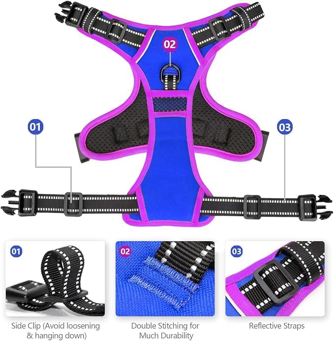 Upgraded No Pull Dog Harness, Reflective Adjustable Vest | with a Training Handle + 2 Metal Leash Hooks+ 3 Snap Buckles +4 Slide Buckles(M, Royal Blue) - Image 4