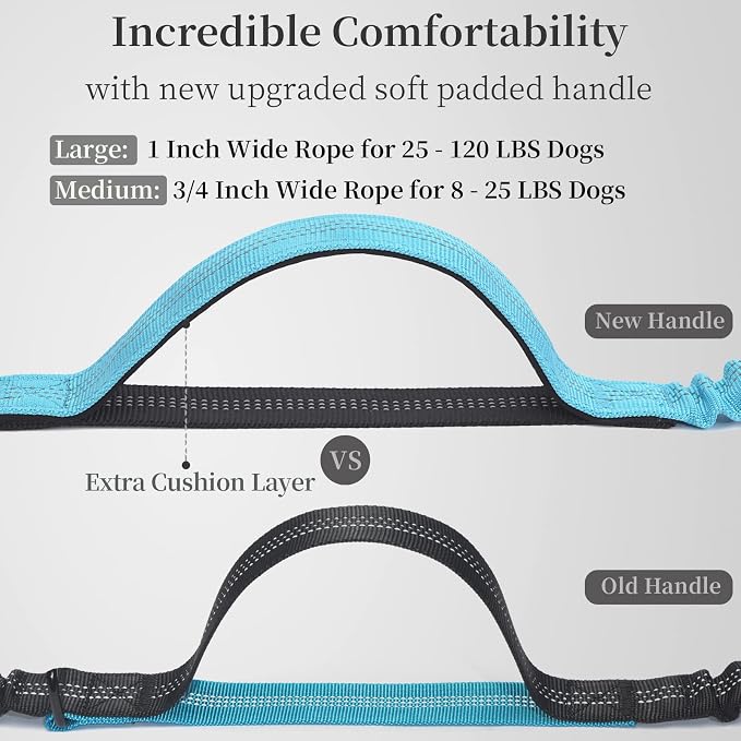 Hands Free Dog Leash with Zipper Pouch, Large, 25-120 lbs, Blue | Waist Leash, Dual Padded Handles, Shock-Absorbing Bungee, Adjustable Waist Belt, Walking and Running - Image 3