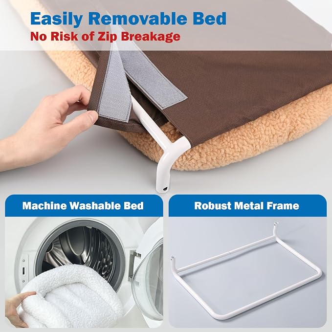 Zakkart Foldable Cat Hammock for Window - Cordless, Machine Washable Bed, Robust Metal Frame & ABS Brackets - Cat Window Perch for Large Cats and Kitten (Brown Bolster Bed, Large) - Image 5