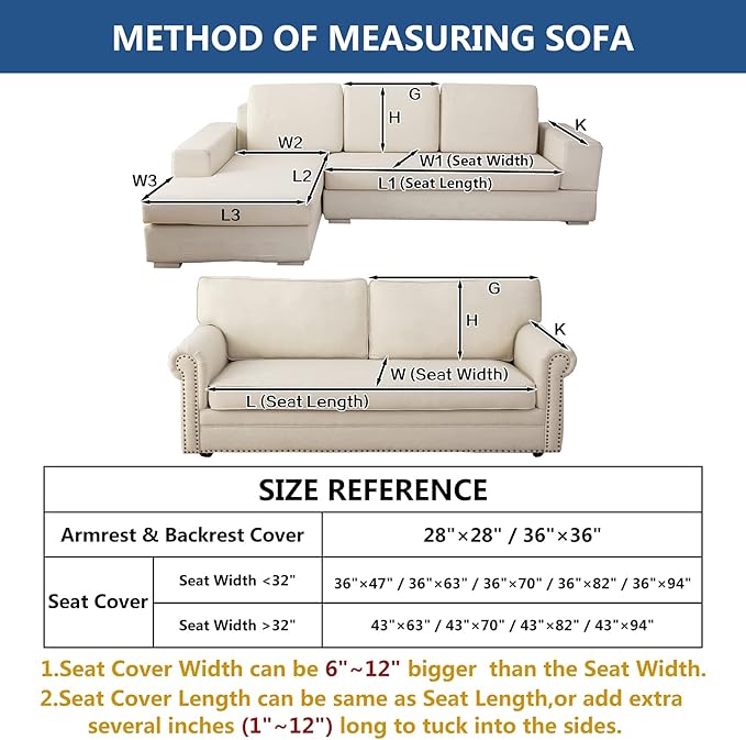 Eismodra Couch Cover,Sectional Couch Covers,Sofa Covers for 3 Cushion Couch,Anti-Slip Sofa Slipcovers for Dogs Cats Kids Loveseat Recliner L Shaped Armrest Backrest,White 36''x82''(Only 1 Piece) - Image 6