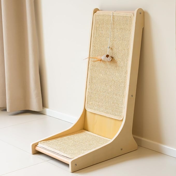 PETKARAY Sisal Cat Scratcher, Upright Cat Scratch Pad Wall Mounted, Vertical Scratching Post Alternative, L Shape Scratching Board 105° by PETKARAY